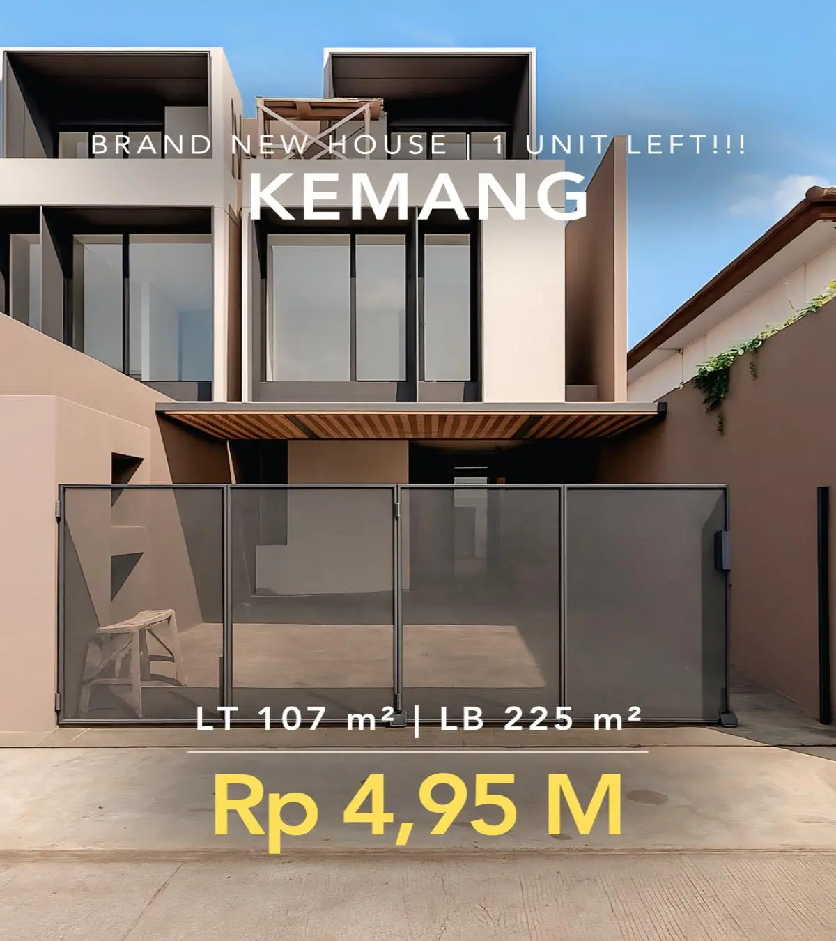 Rumah Baru 3 Lantai Dijual Kemang LT 107 m² LB 225 m² SHM Rp 4,95 M – Ready Unit