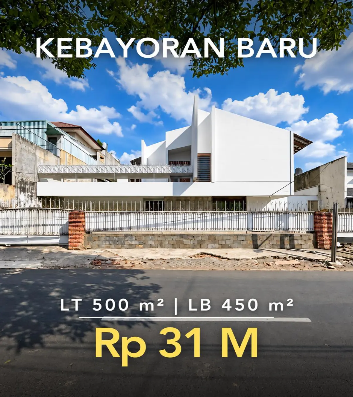 Rumah Dijual Kebayoran Baru Pinggir Jalan Utama LT 500 m² LB 450 m², 2 Lantai, SHM – Rp 31 M Nego