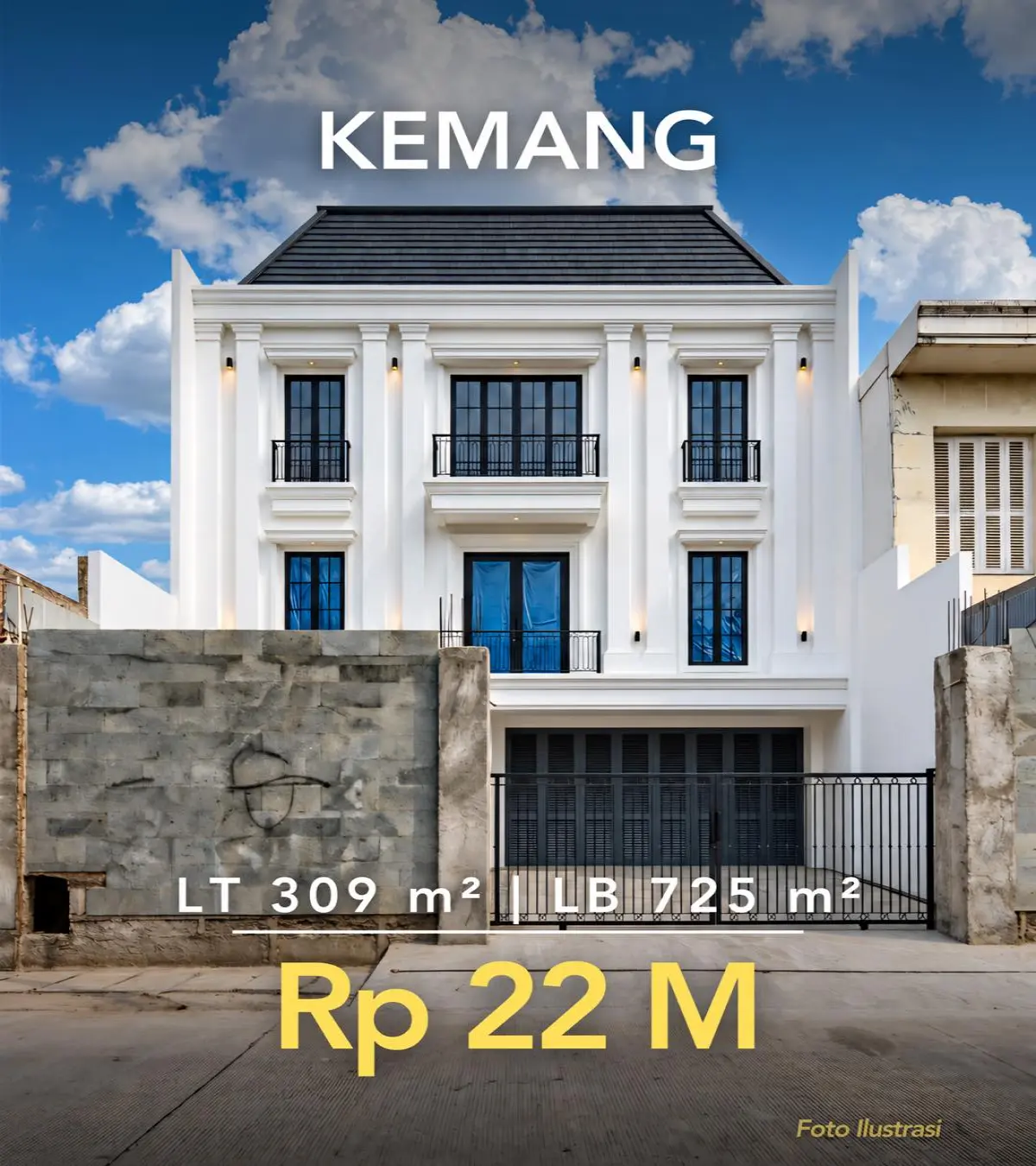 Brand New American Classic House Dijual di Kemang LT 309 m² LB 725 m², 3 Lantai, Private Pool, SHM – Rp 22 M Nego